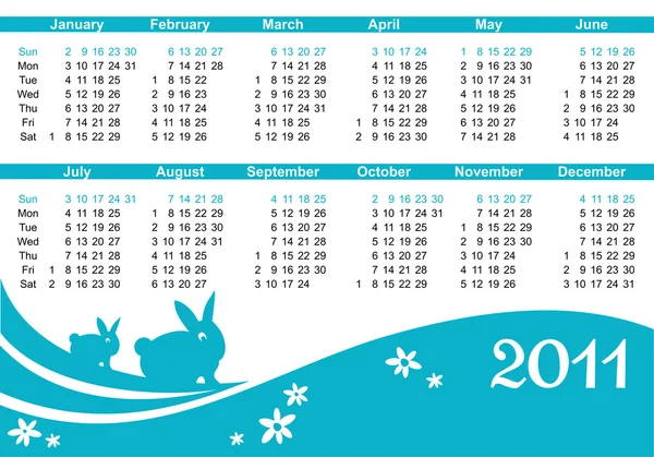 Calendario 2011 (comienza el domingo ) — Archivo Imágenes Vectoriales