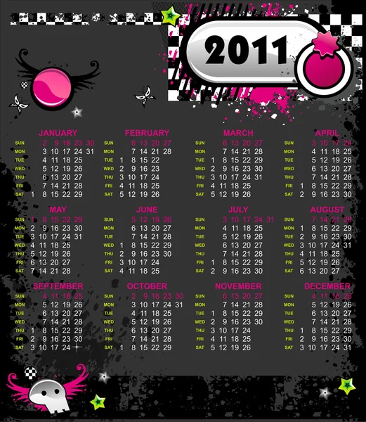 Grunge Emo Calendar for 2011. — Stock Vector