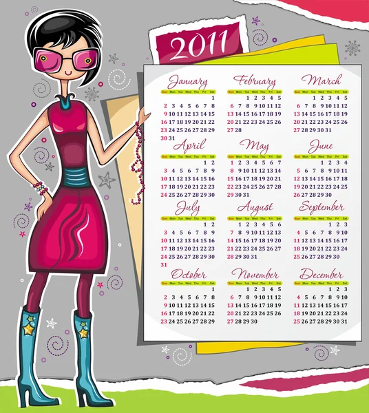 Kalendarz 2011 z moda dziewczyna — Wektor stockowy