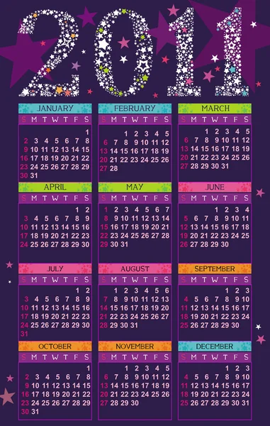 Calendário colorido para 2011 — Vetor de Stock