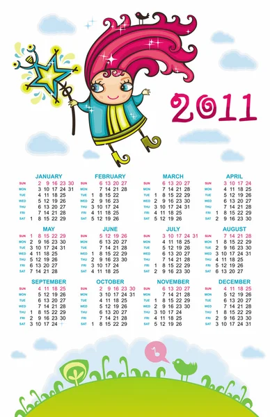 2011 calendar with sweet fairy — Stock Vector