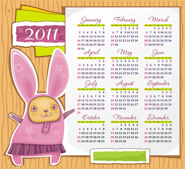 Calendario coniglio 2011 — Vettoriale Stock