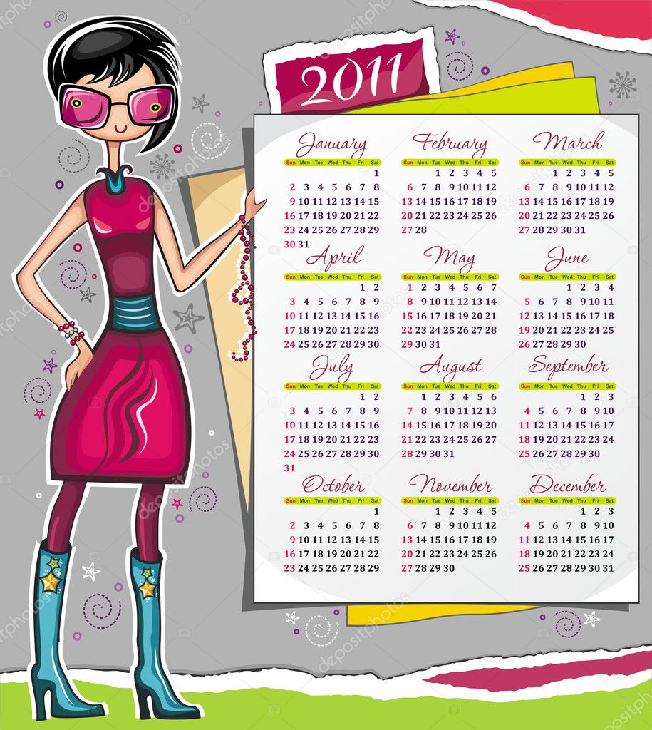 2011 calendar with fashion girl