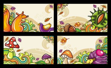 Vector set of decorative autumnal cards 2 clipart