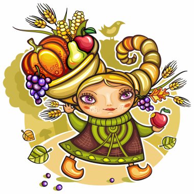 Happy cute girl wearing Cornucopia hat clipart