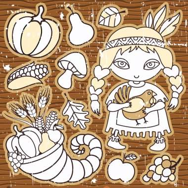 Cartoon Thanksgiving set of design elements clipart