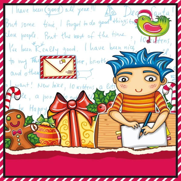 Malý chlapec, nosit korunu, psát dopis do santa 4 — Stockový vektor