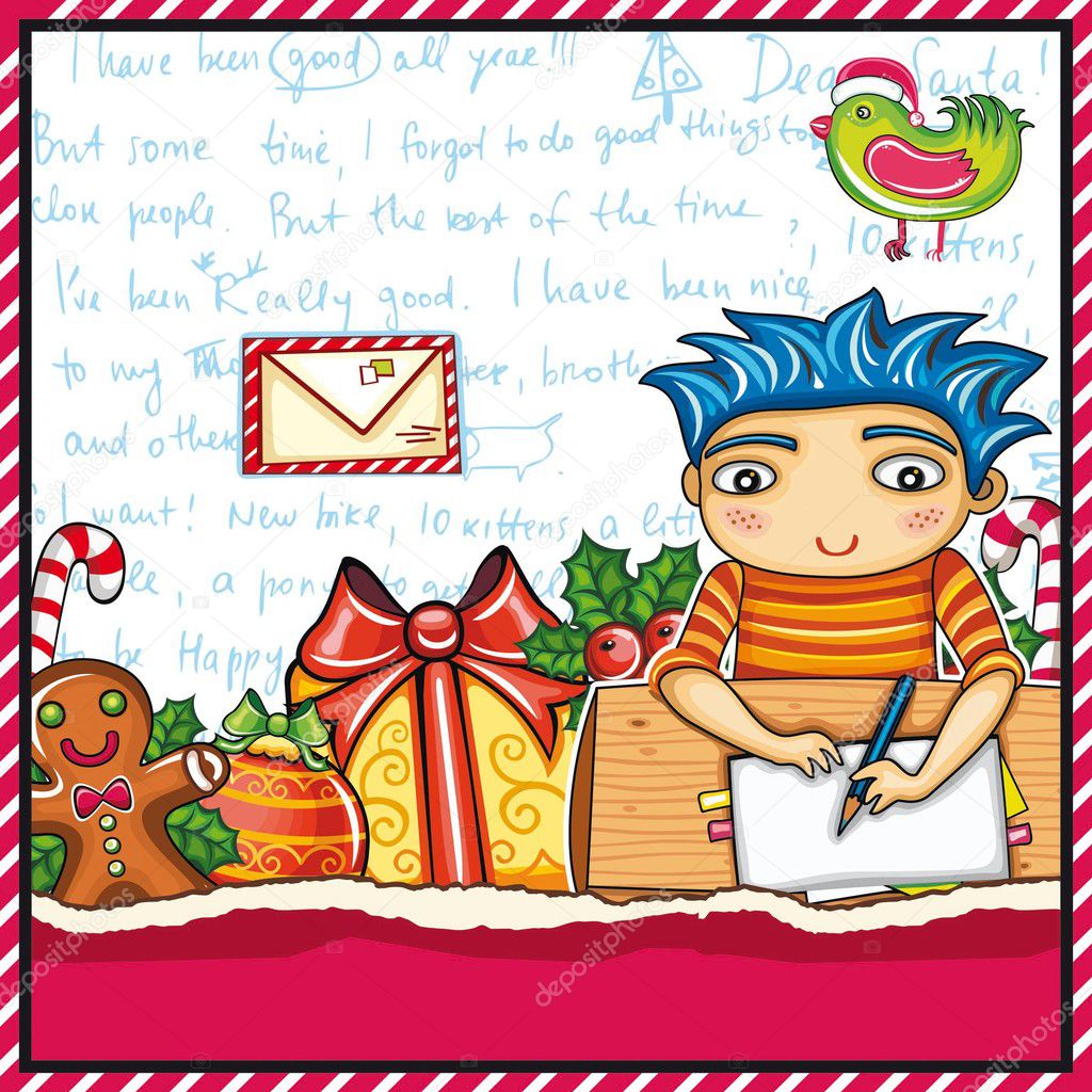 Little boy, wearing crown, writing a letter to Santa 4