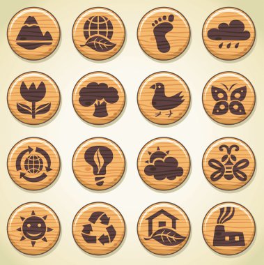 ECO. Wooden environment icons set clipart