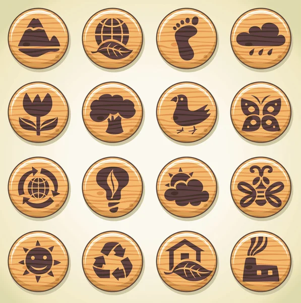Öko. Umwelt-Ikonen aus Holz gesetzt — Stockvektor