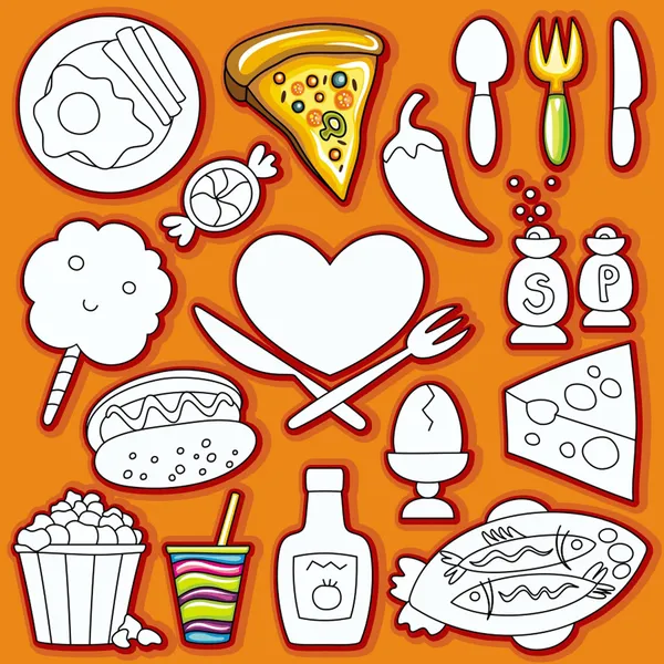 Vector doodle cute set of food icons. part 2 — Stock Vector
