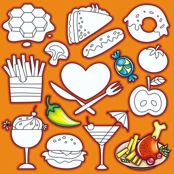 Vector Doodle Leuke Set Van Voedsel Iconen Deel — Stockvector