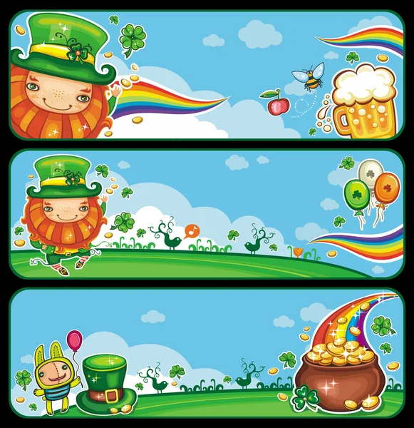 De St Patrick dag cartoon banners — Stockvector