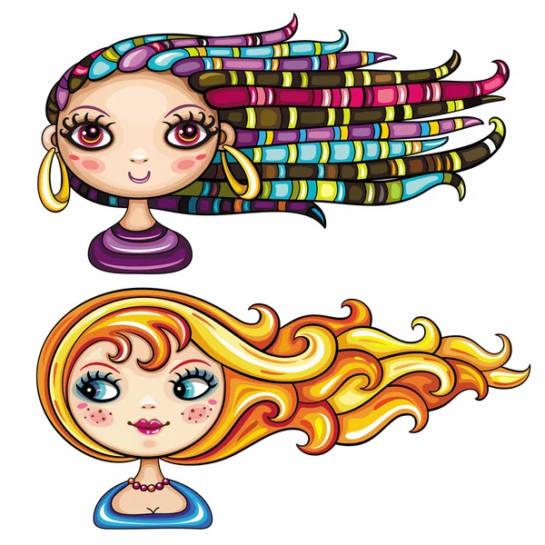 Meninas bonitas com estilos de cabelo fresco 2 — Vetor de Stock