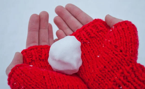 Bola de nieve en las manos — Foto de Stock
