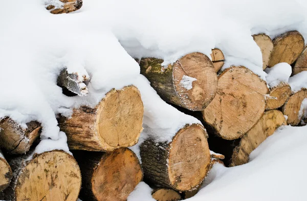 Drewno opałowe w śniegu — Zdjęcie stockowe