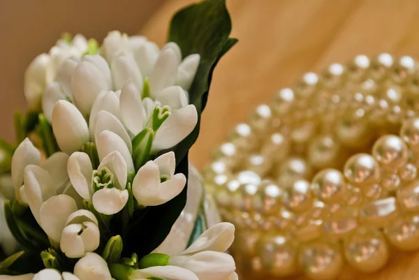 Snowdrops and pearls — Stock Photo, Image