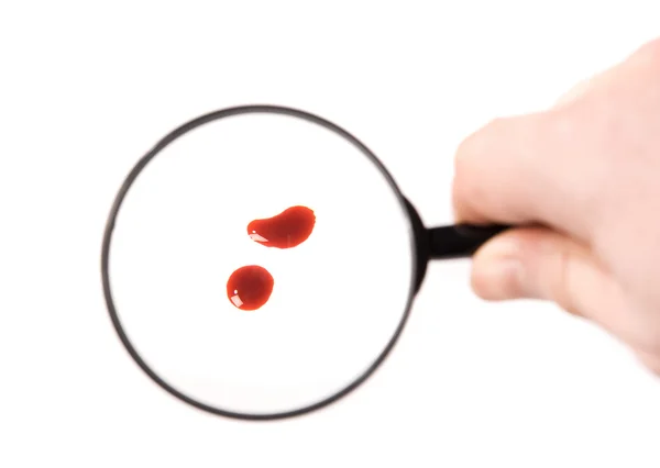 Magnifying glass and blood drops — Stock Photo, Image