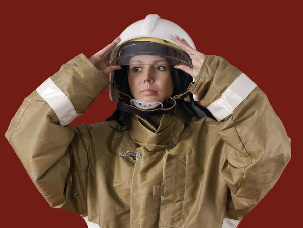 Itfaiyeci üniforması yukarı kız — Stok fotoğraf
