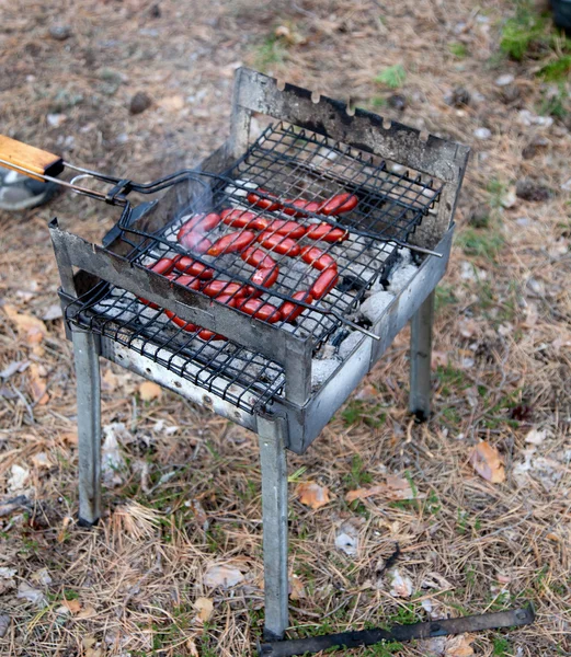 Salsicce fritte alla griglia, barbecue — Foto Stock