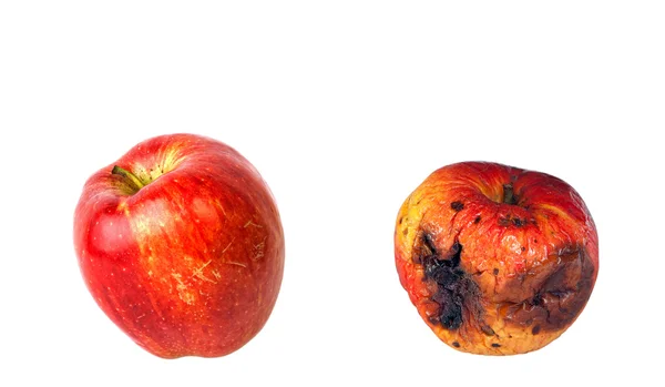 Rotten Fresh Apples Isolated White Background — Stock Photo, Image