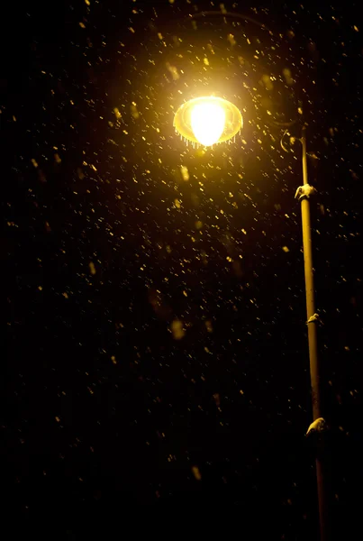 stock image Snowflakes falling in the light of lantern