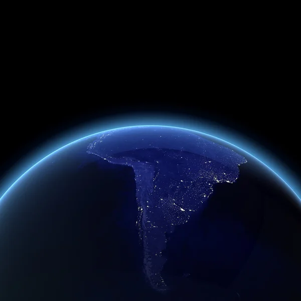 Jižní Amerika v noci vykreslení — Stock fotografie