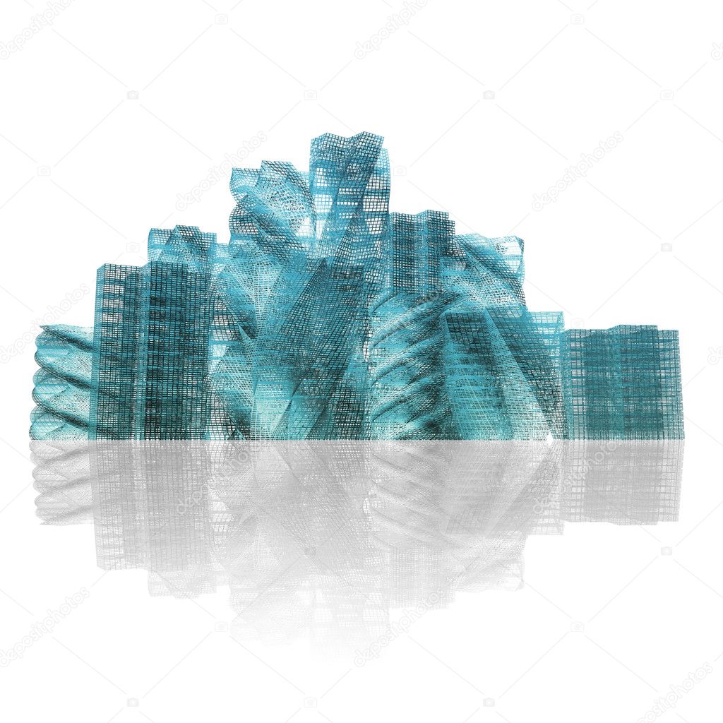 Abstract city reflection white isolated