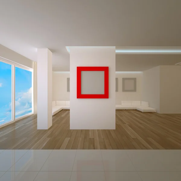 Penthouse-Innenausstattung mit rotem Brett — Stockfoto