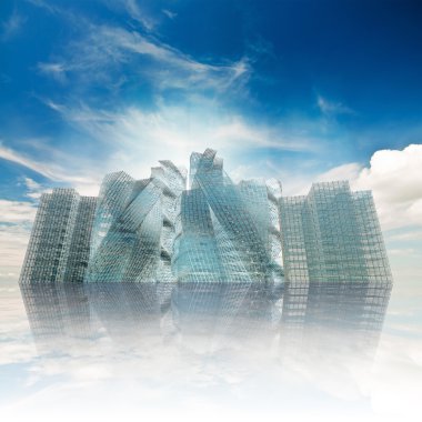 City reflection on cloudy sky clipart