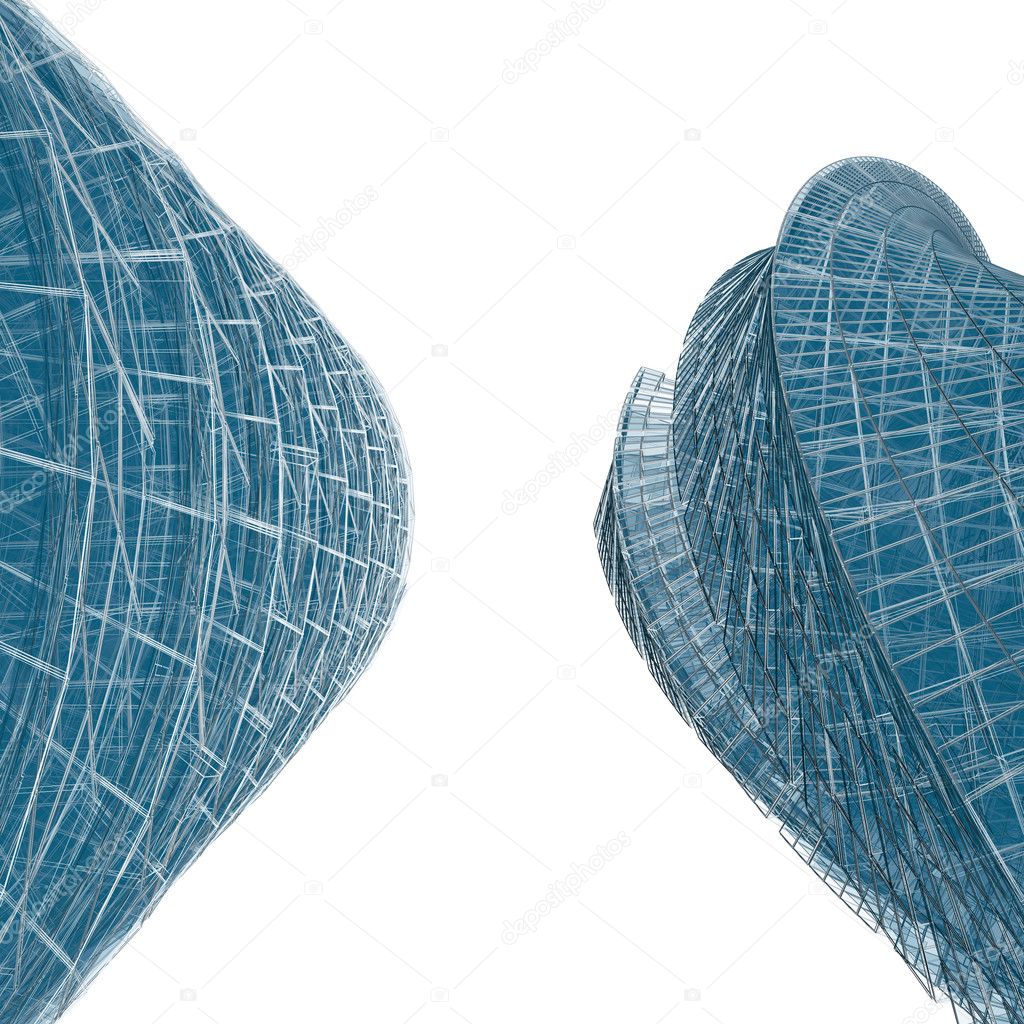 Two skyscrapers white isolated. No copyrights - my concept project, not real building