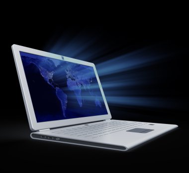 Earth city lights on laptop. Maps from NASA clipart