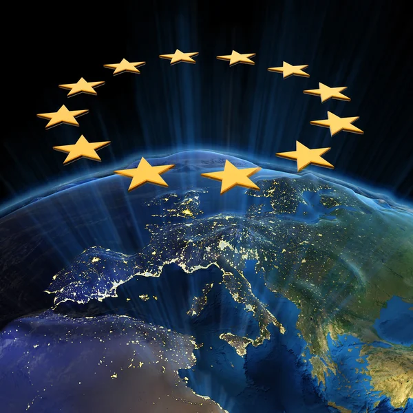 European Union Night Earth Map Nasa — Stock Photo, Image