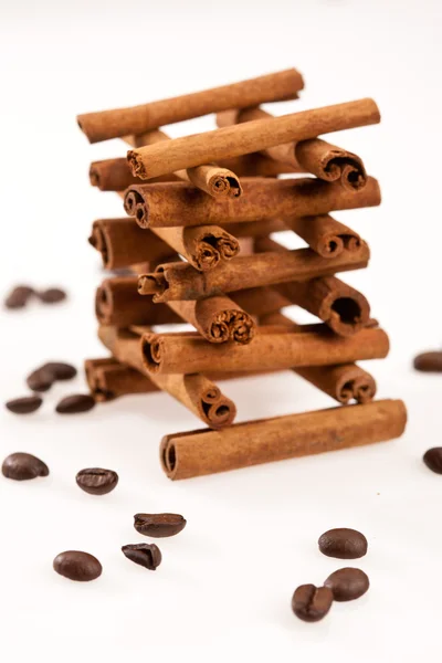 食品系列 肉桂棒和咖啡豆 — 图库照片
