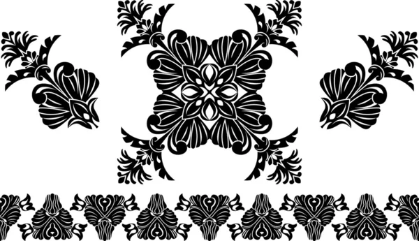 Sada dekorativních prvků, hraniční a květinové vzory — Stockový vektor