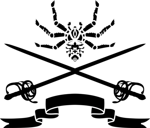 Pók, a kard és a szalag rajzsablon összetétele — Stock Vector