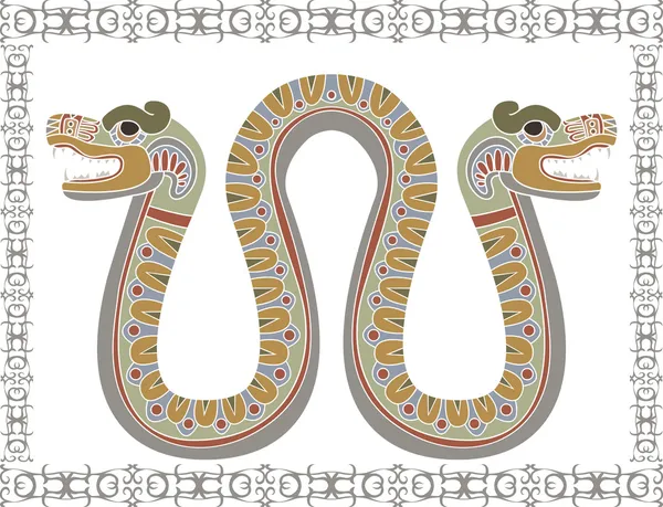 2 つの頭を持つ伝統的なアズテック ヘビ — ストックベクタ
