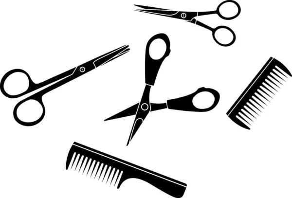 Hairdresser set scissors and hairbrushes — Stock Vector