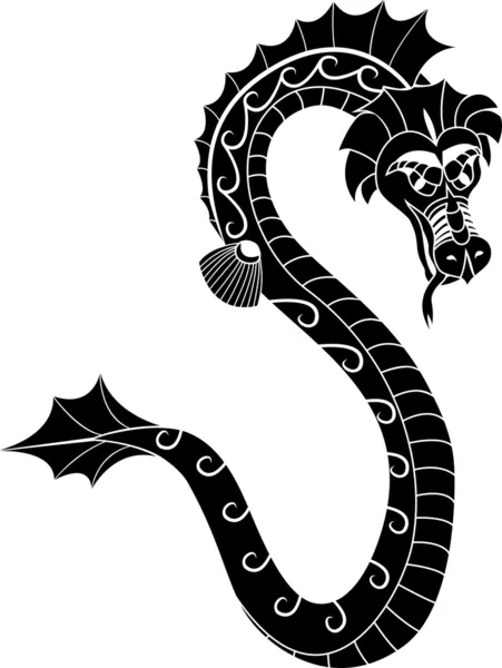 Asian Sea Dragon Stencil Vector Illustration Design — Stock Vector