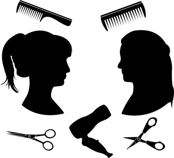 Sylwetki na salon fryzjerski — Wektor stockowy