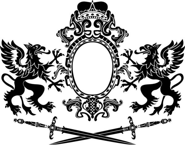 Griffins, bras et épées croisées composition — Image vectorielle