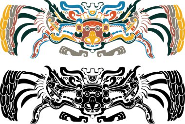 Aztec bird stencil in two variants clipart