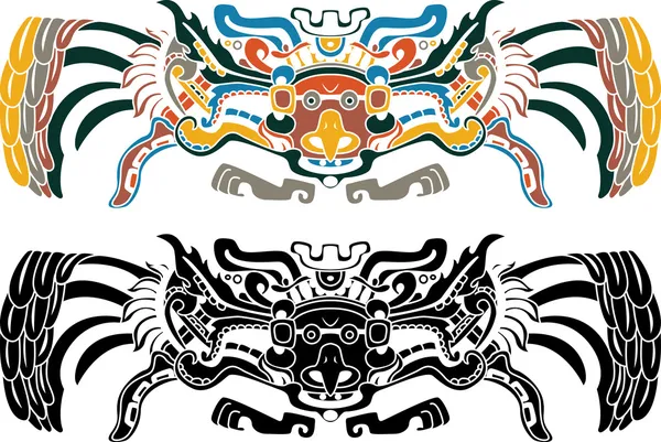 Трафарет ацтекской птицы в двух вариантах — стоковый вектор