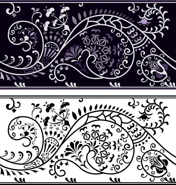 Bordure de fleurs en filigrane, variante de couleur et cliché — Image vectorielle