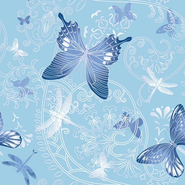 Ładne wiosenne bezszwowe z motyl i kwiaty — Wektor stockowy