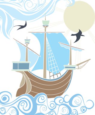 Stencil sailing vessel in the sea clipart