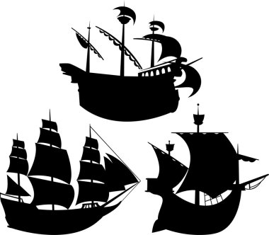 Sailing vessel silhouettes set clipart