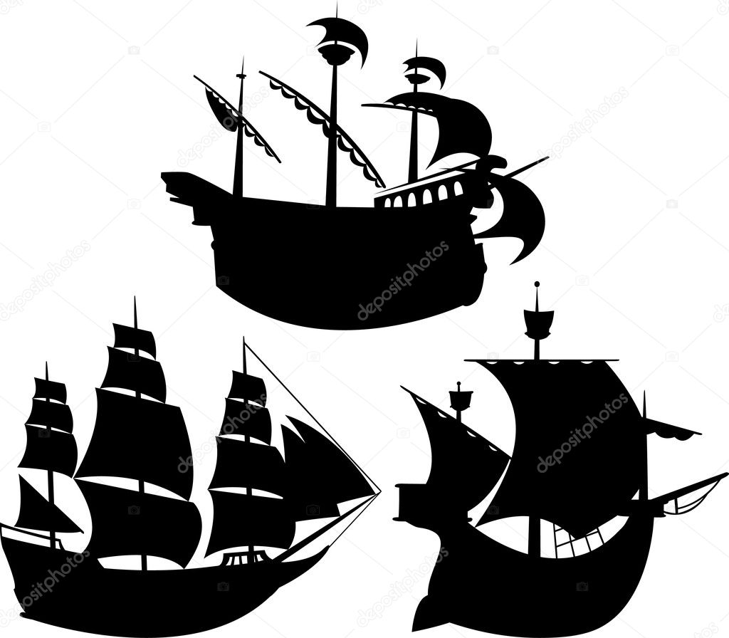 Sailing vessel silhouettes set