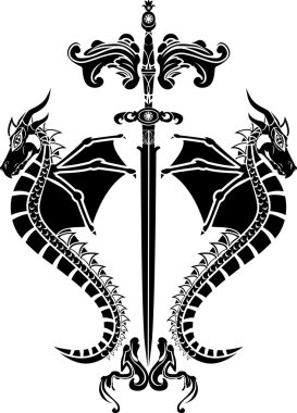 Sword and dragons stencil clipart