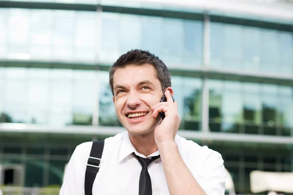 Manager speak on phone across office — Stock Photo, Image